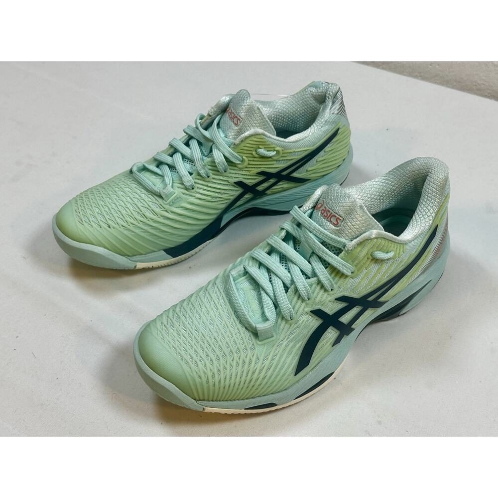 ASICS Women's Tennis Shoes Light Green Black White US 7 Medium